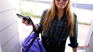 Big Titted Blonde Coed Gwen Masturbates And Sucks Hard Dick