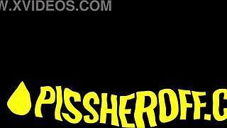 Blonde colombian teen gets peed on while deepthroating monster cock