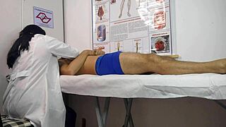 Nurse watches cock rise in hospital room