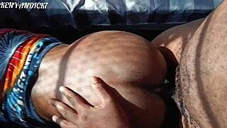 Full clip of African couples' hardcore action through sheer fabric