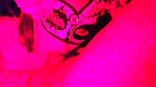 Masked Latina Redhead Spreading Big Ass and Sucking Cock in Red Light