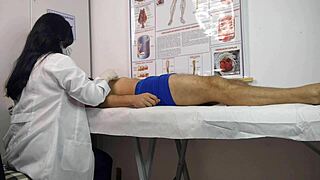 Nurse watches cock rise in hospital room