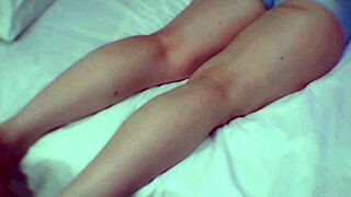 the man licks his wife's pussy, bringing her to a real orgasm