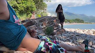 Public dick flashing on the beach makes me take it in my hand and help him cum.