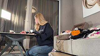 College girl with big tits tries costume, it's porn!