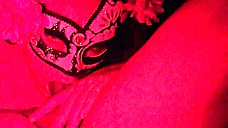 Masked Latina Redhead Spreading Big Ass and Sucking Cock in Red Light