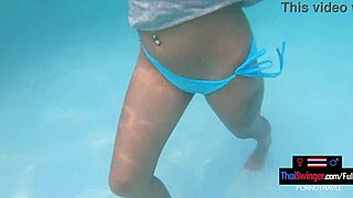 Asian teen girlfriend enjoys pool fun and horny sex post-shower.