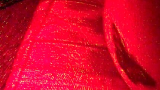 Masked Latina Redhead Spreading Big Ass and Sucking Cock in Red Light