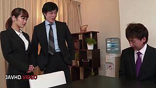 Japanese anju akane gets kinky stripping nude fucked intensely by two hot guys