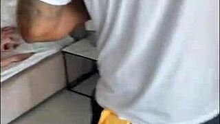 Public Threesome With Backstage Blowjob