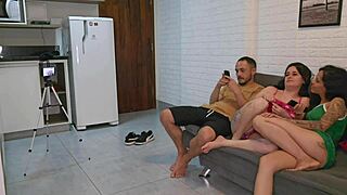 Naughty friend teaches wife to fuck, husband gets hard