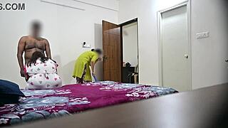 blowjob and hardcore fucking with wife while maid cleans room