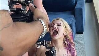 Public Threesome With Backstage Blowjob