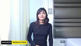 Angie 19yo Submissive Latina Starts Porn with Wet Lingerie Interview Blowjob