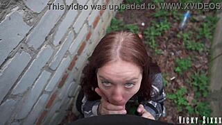 real risky teen blowjob behind garages ends with mouthful cum swallow moaning loud