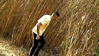 Amateur hussy rides cock outdoors then takes messy cumshot on her face!