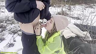 my girlfriend's horny public deepthroat and doggystyle pounding got so wild in the snow... 😈