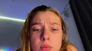 blonde teen teases natural big tits close-up while fingering dripping pussy to orgasm