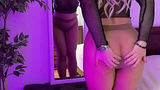 hot milf 😈 rips her sheer tights showing curvy ass and big tits