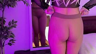 hot milf 😈 rips her sheer tights showing curvy ass and big tits