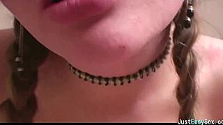 uhh my pigtails bouncin as i play with these huge tits mmm