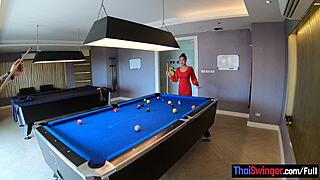 Amateur Couple Plays Pool Then Fucks Passionately! Big Tits Bounce in Doggystyle