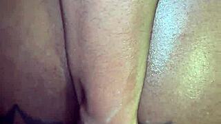 Suggestive living room romp turns into bent over anal pounding