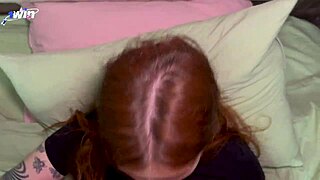 Stepdad's yummy cumshot deepthroat swallow close-up pov redhead homemade handjob.