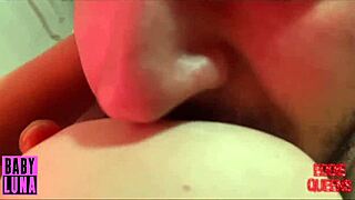 stepsister lets me suck her huge natural tits then jerks me off till i cum in her mouth