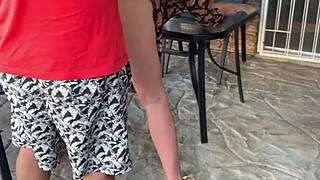 Stepmom and I finger each other outdoors before doggystyle creampie finish