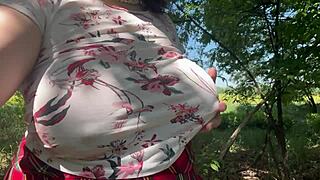 Big Boobed Milf Wife Fingers Her Hairy Pussy Publicly In Forest Outdoors