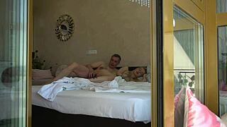 Young tattooed blonde teen rides stepdad's cock cowgirl then bends over doggystyle while he gropes small tits homemade taboo