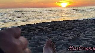 whoa flashing cock to stepdaughter on beach she jerks me off publicly 😲🌅