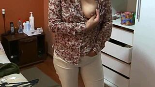 stepmom flashes her huge tits and hairy pussy to my friends begging them to jerk off watching