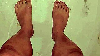 Asian amateur bathes nude in pool showing barefoot toes for intense feet fetish POV