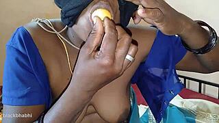 Leena spreads hairy pussy wide for brutal pounding