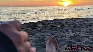whoa flashing cock to stepdaughter on beach she jerks me off publicly 😲🌅