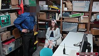 caught brunette shoplifter gets her tight pussy pounded hard by angry store owner