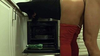 Hey while waiting for my girl I fucked her stepmom cleaning kitchen she let me cum on ass