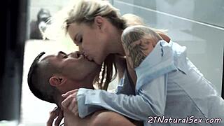 inked euro babe trembles with pleasure getting banged hard from behind