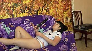 im suckin this rubber dick then shovin a dildo deep in my juicy anal... white socks fav