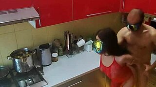 Kitchen hidden cam catches horny milf in rough unexpected action