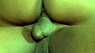 Sheer red teases ebony cowgirl riding to creampie doggy finish