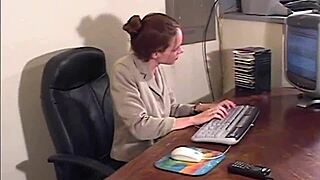 petite victoria's perky tits bounce free in stockings office strip