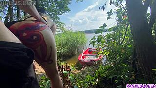 stepsister flashes big ass tattoo then rides stepbro dick public on river boat celebrating subs