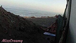 stepdaughter strokes my flashing cock to cum on crowded beach