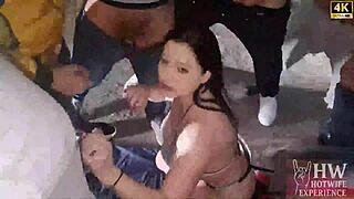 Safada monica lima flashes open pussy to corno's hung friends in garage