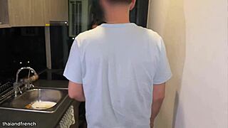 skinny asian teen fucked hard by huge white cock while cooking