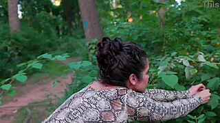 imagine this milf's curves teasing in thong bodysuit along the wild trail...