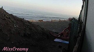stepdaughter strokes my flashing cock to cum on crowded beach